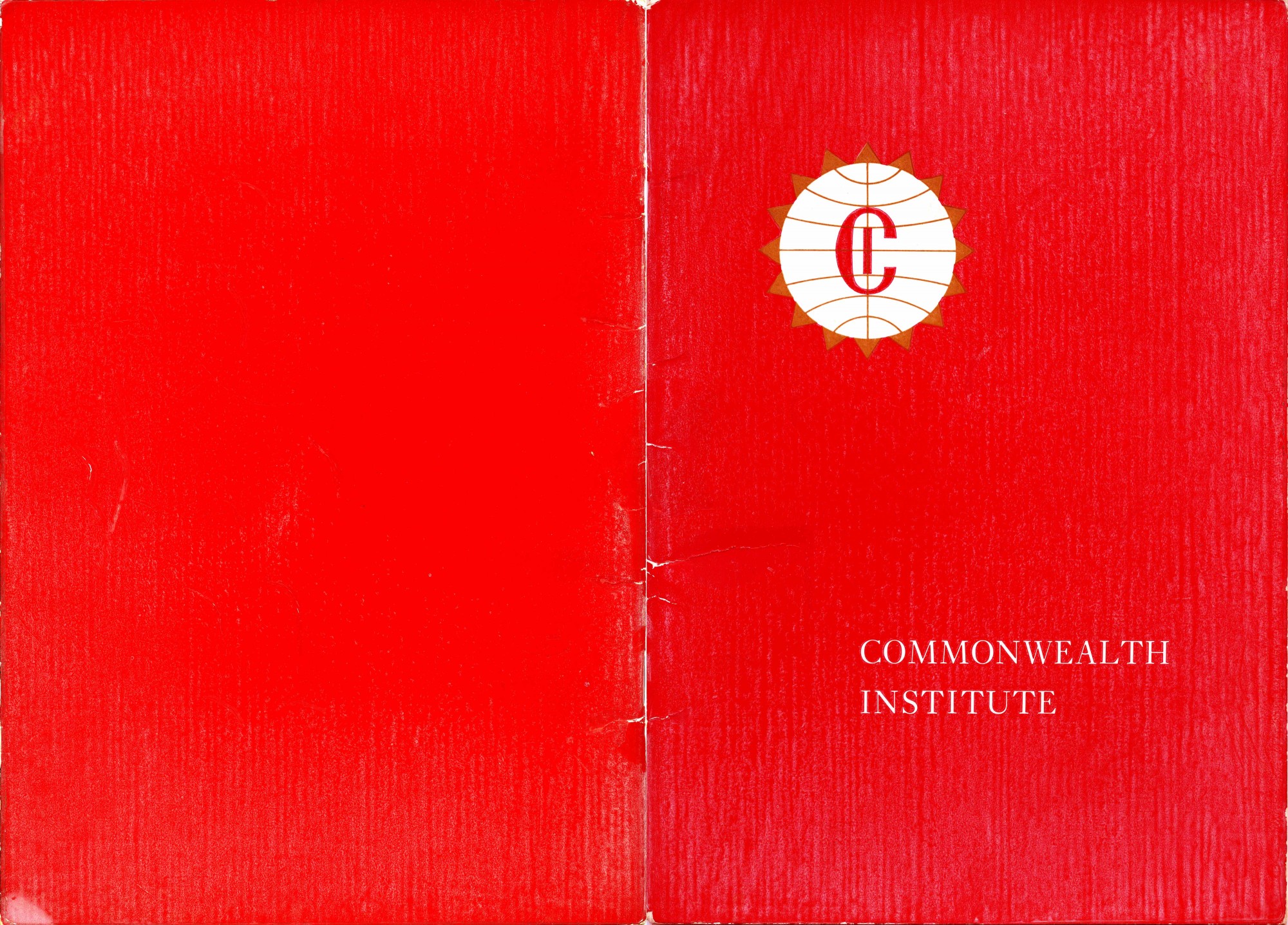 Image showing the red and white front and back covers of the Commonwealth Institute front and back cover with the white, red and brown logo on the front page